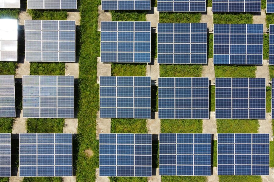 aerial view of solar panel array