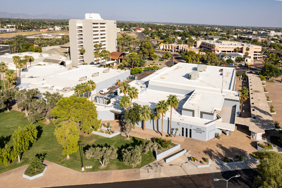 aerial photo of MESA CONVENTION CENTER AND MESA AMPHITHEATRE campus